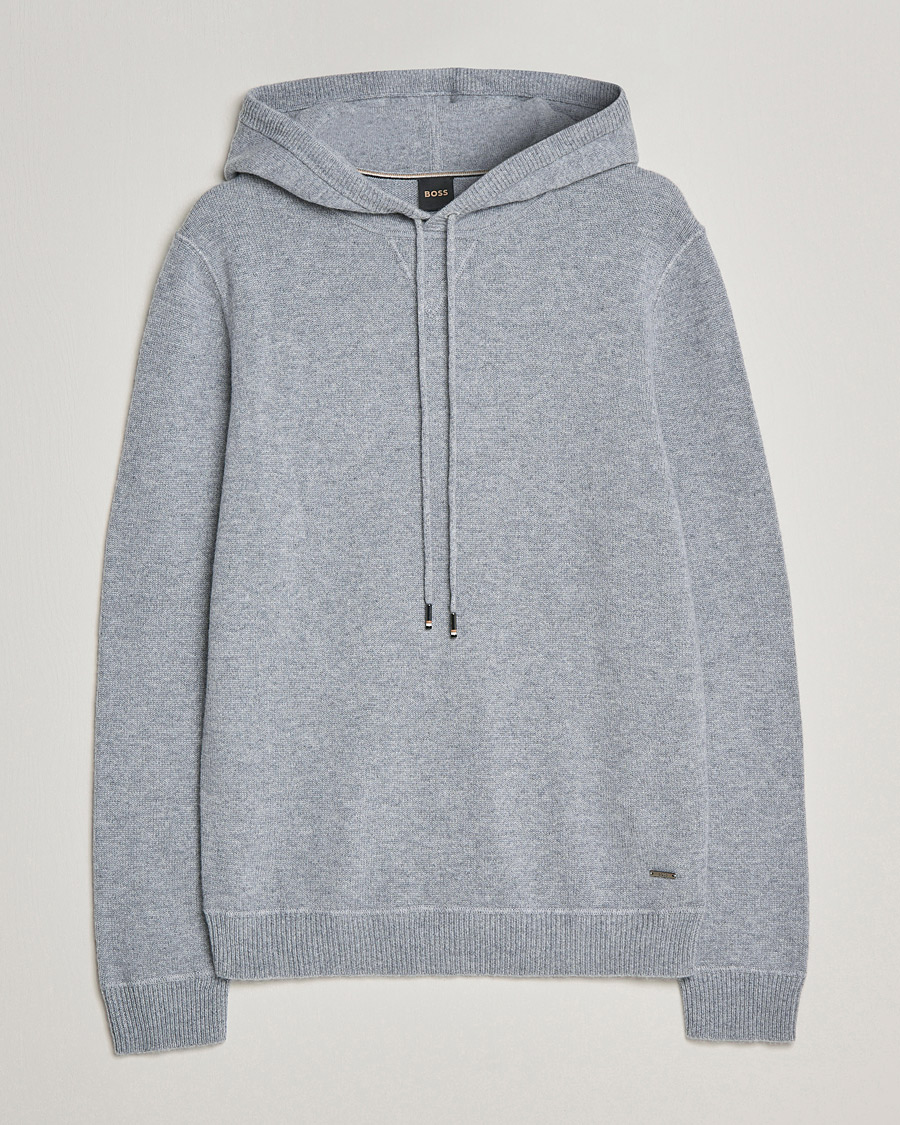 Men | Sweaters & Knitwear | BOSS BLACK | BOSS Tailored Luxus Cashmere Hoodie Silver