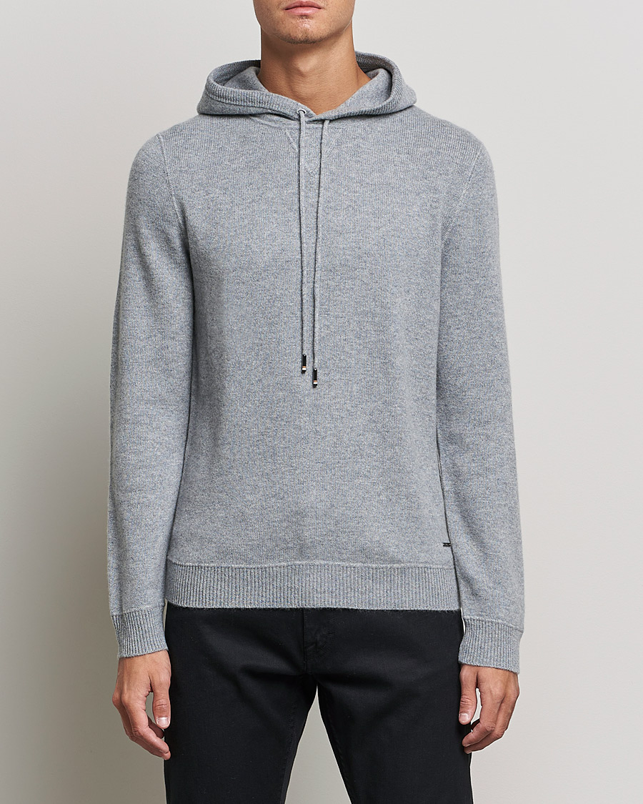 Men | Sweaters & Knitwear | BOSS BLACK | BOSS Tailored Luxus Cashmere Hoodie Silver