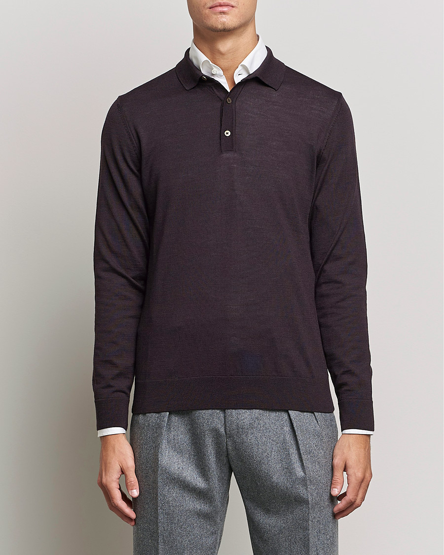 Men | Sweaters & Knitwear | BOSS BLACK | Lancione Merino Knitted Polo Medium Brown