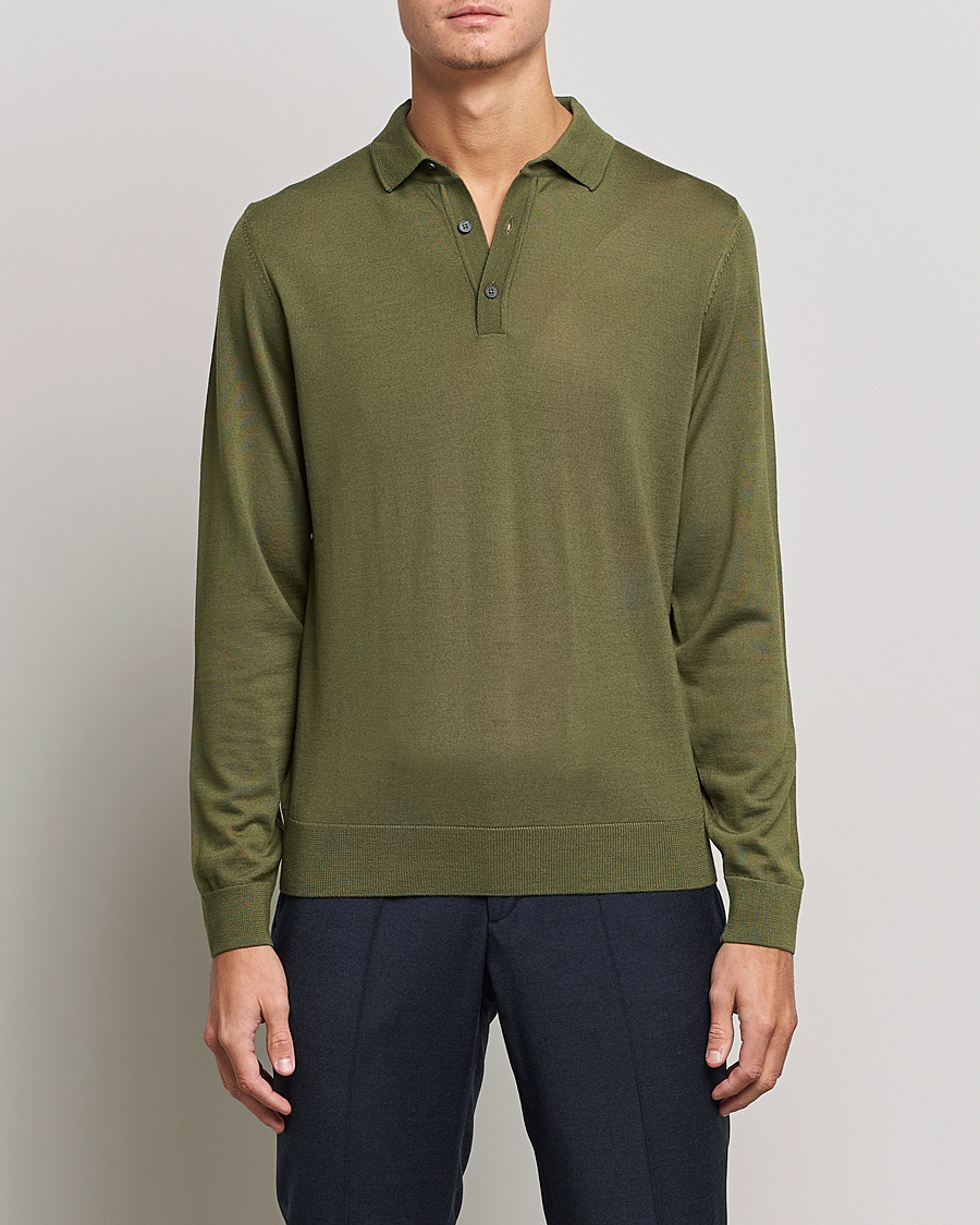 Men | Knitted Polo Shirts | BOSS | Lancione Merino Knitted Polo Open Green