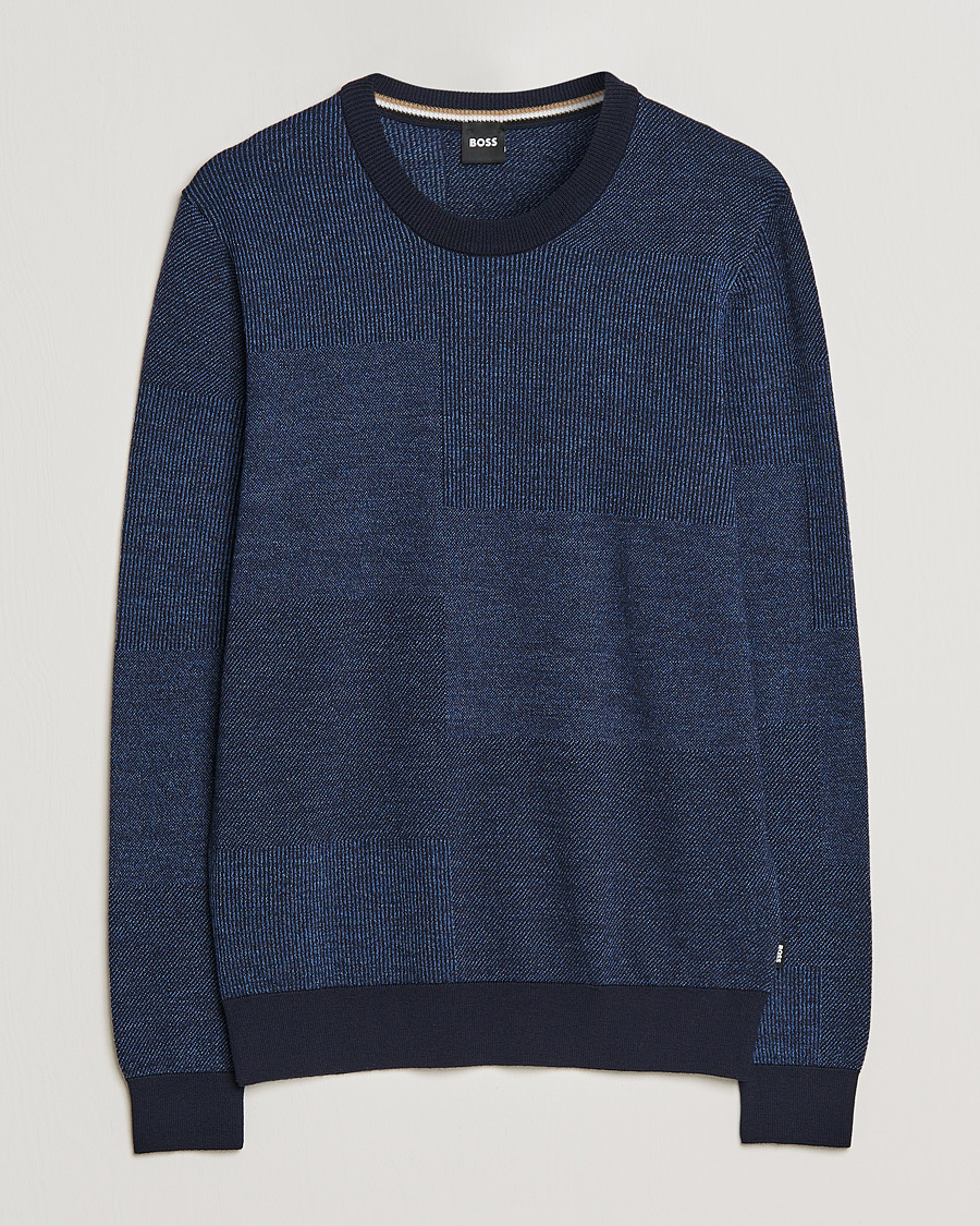 Men | Sweaters & Knitwear | BOSS BLACK | Leugenio Strucktured Block Sweater Dark Blue