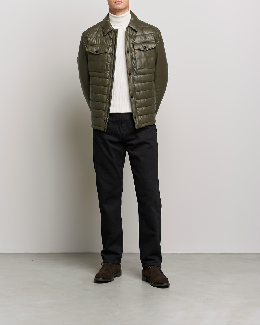 Men | Spring Jackets | BOSS | Milted Padded Leather Jacket Open Green