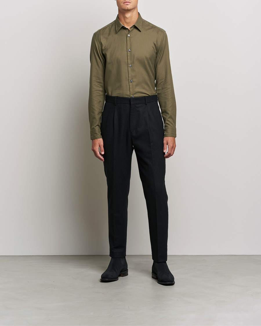 Men | Flannel Shirts | BOSS | Liam Flannel Shirt Open Green