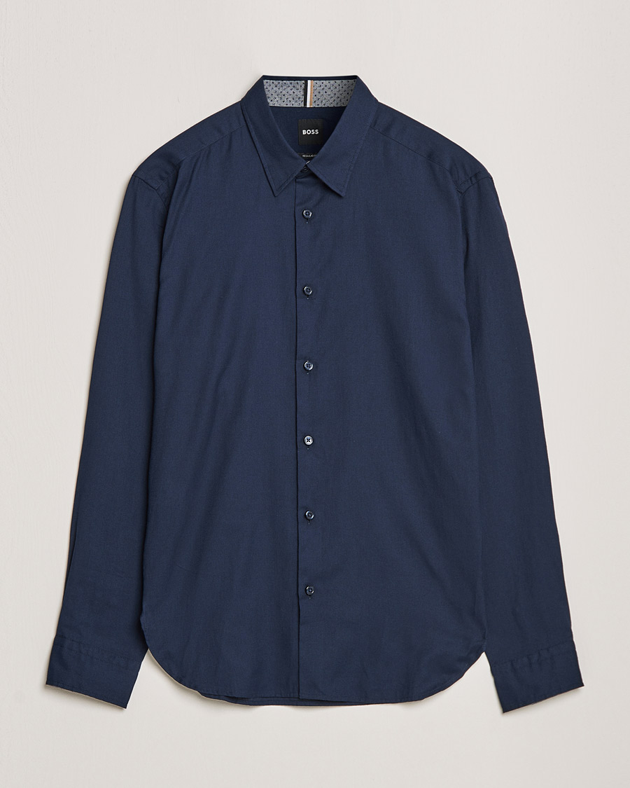 Men | Flannel Shirts | BOSS | Liam Flannel Shirt Dark Blue