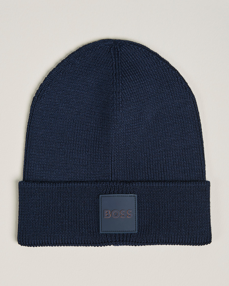 Men | BOSS Casual Foxxy Logo Beanie Dark Blue | BOSS ORANGE | BOSS Casual Foxxy Logo Beanie Dark Blue