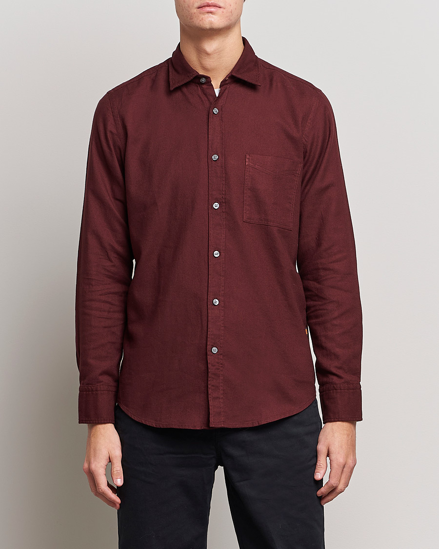 Men | Flannel Shirts | BOSS ORANGE | Relegant Flannel Shirt Dark Red