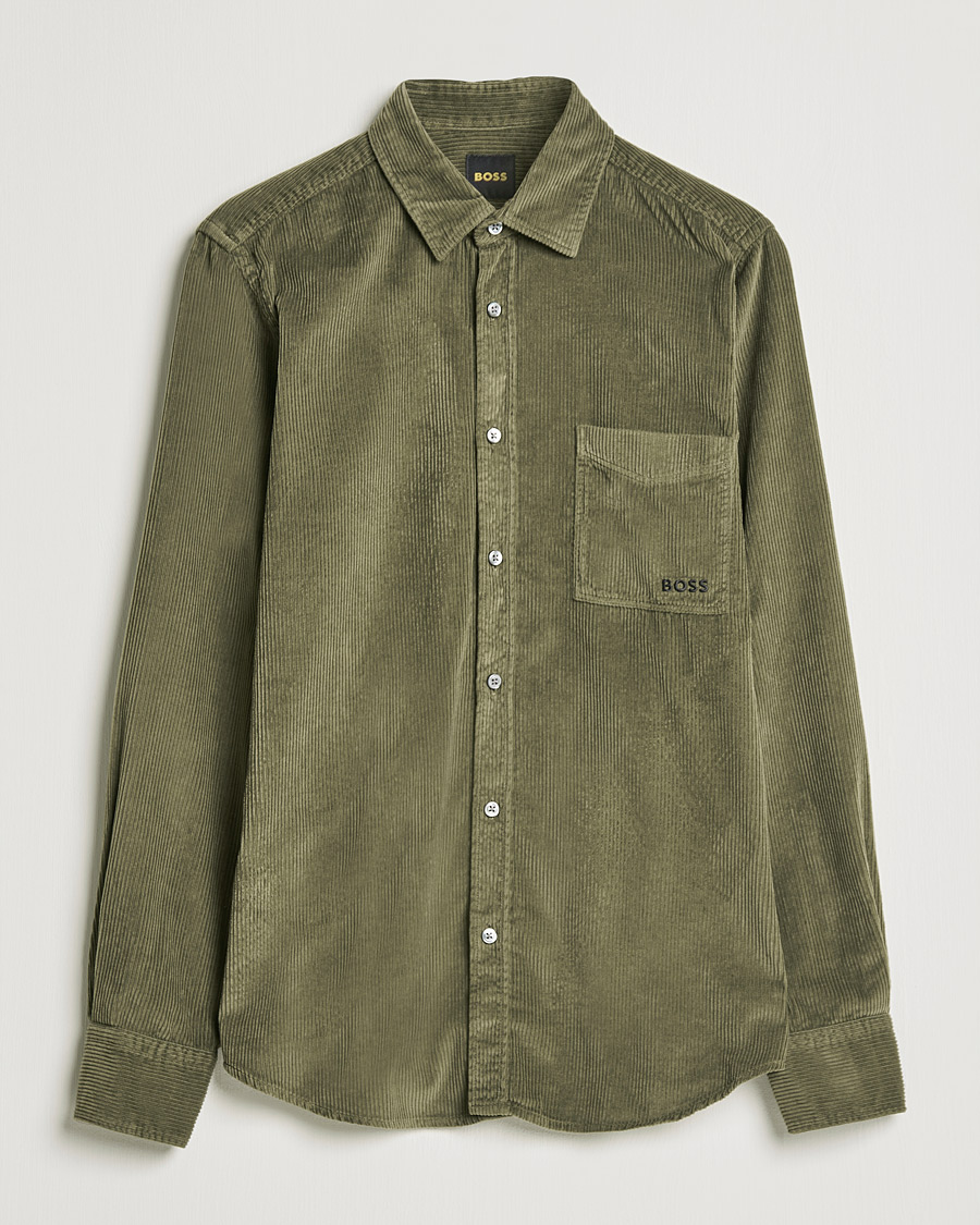 Men | Shirts | BOSS ORANGE | Relegant Corduroy Shirt Dark Green