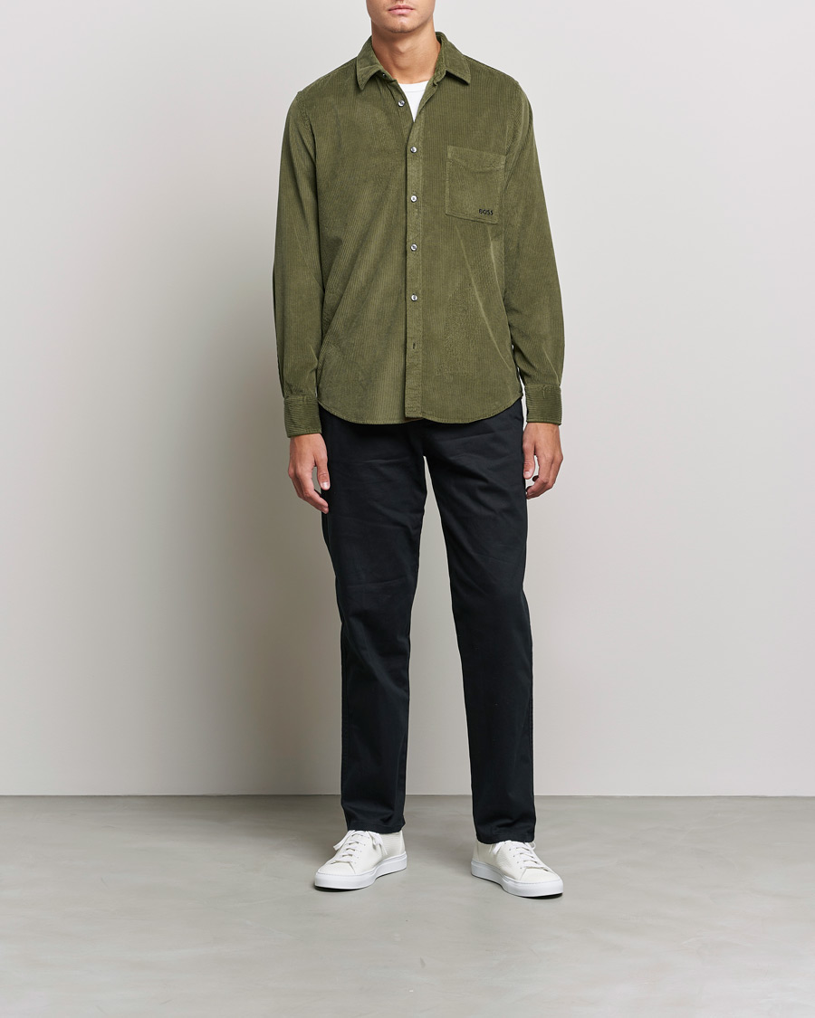 Men | Shirts | BOSS ORANGE | Relegant Corduroy Shirt Dark Green