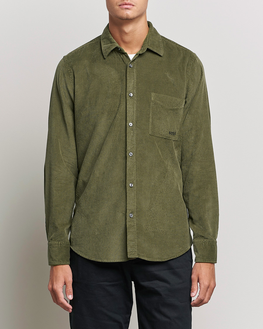 Men | Shirts | BOSS ORANGE | Relegant Corduroy Shirt Dark Green