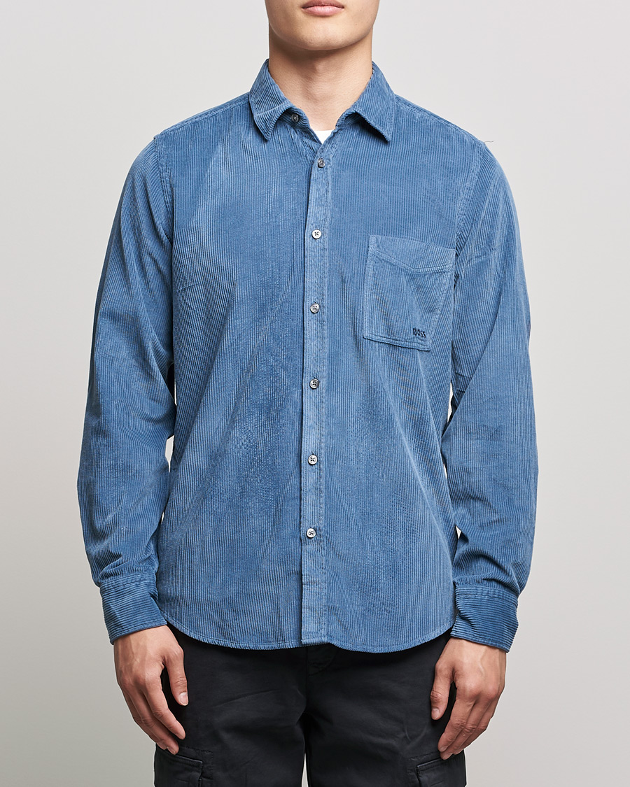 Men | Shirts | BOSS ORANGE | Relegant Corduroy Shirt Bright Blue