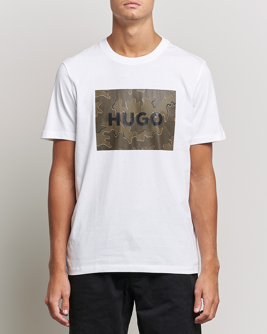 HUGO Dulive Logo Crew Neck T-Shirt White at CareOfCarl.com