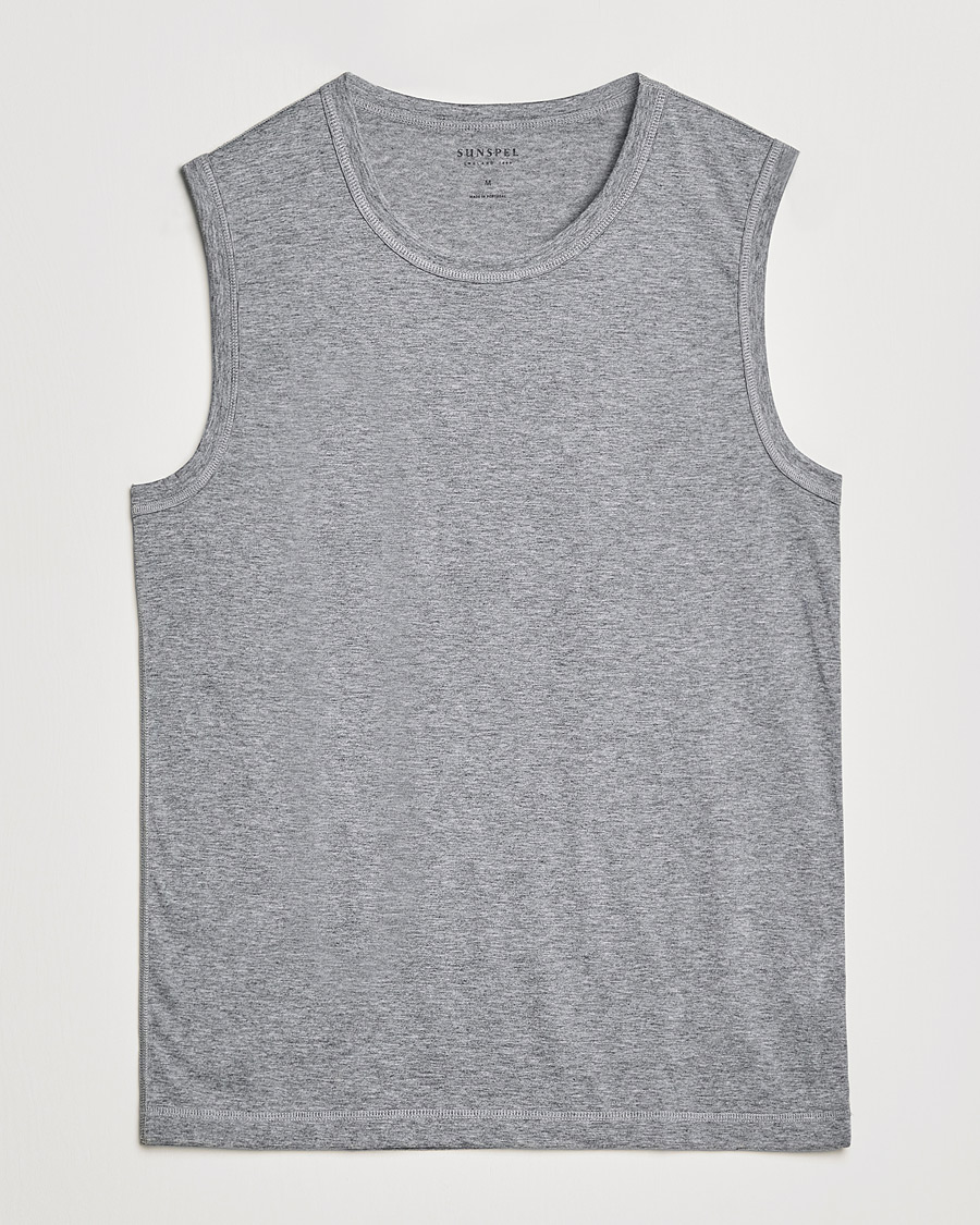 Men | T-Shirts | Sunspel | Active Vest Grey Melange