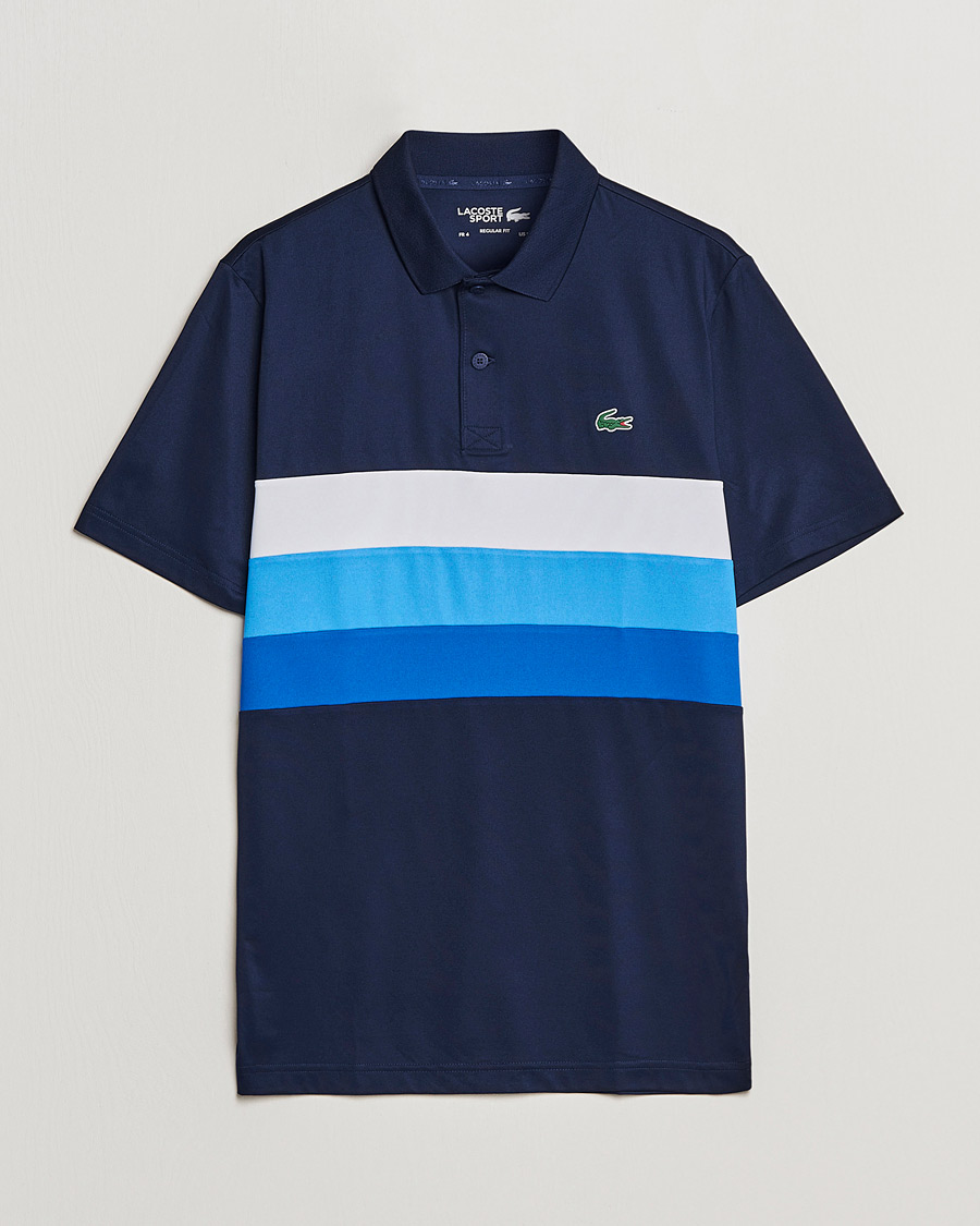 Men | Polo Shirts | Lacoste Sport | Performance Striped Polo Navy Blue