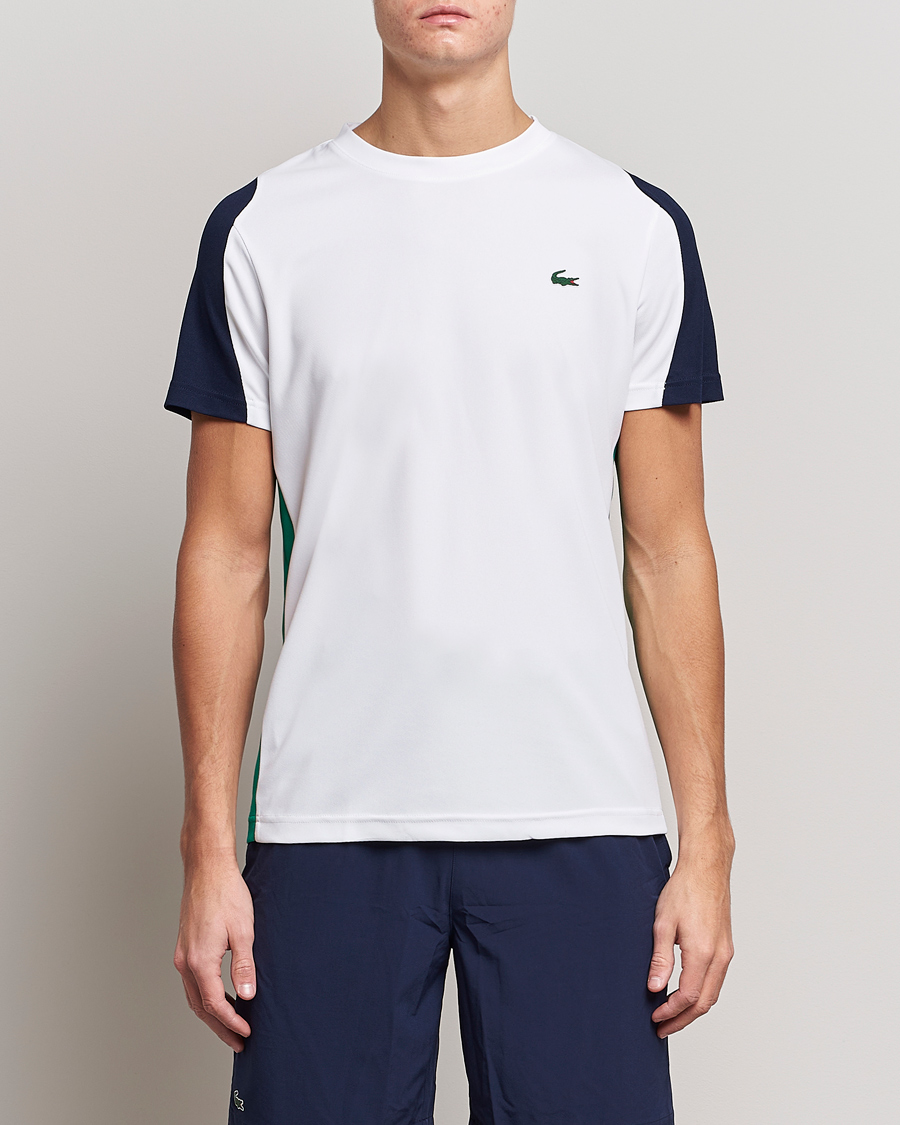 Men |  | Lacoste Sport | Performance Crew Neck T-Shirt White/Navy Blue