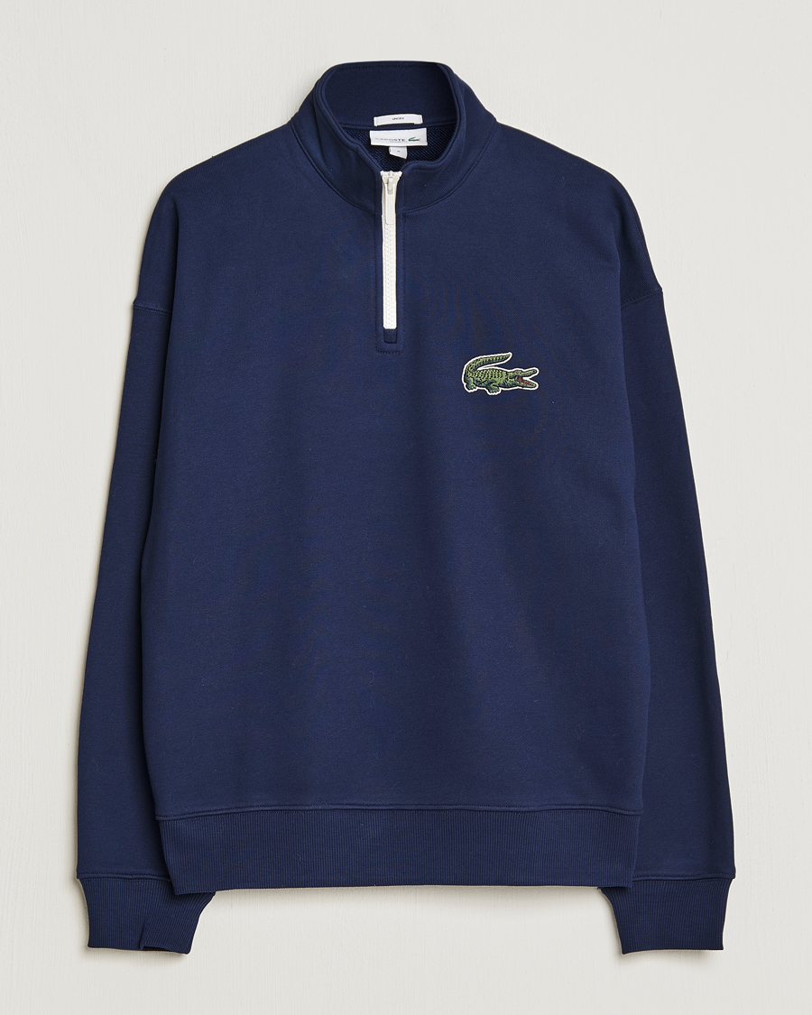 Men | Sweaters & Knitwear | Lacoste | Half Zip Organic Cotton Sweatshirt Navy Blue