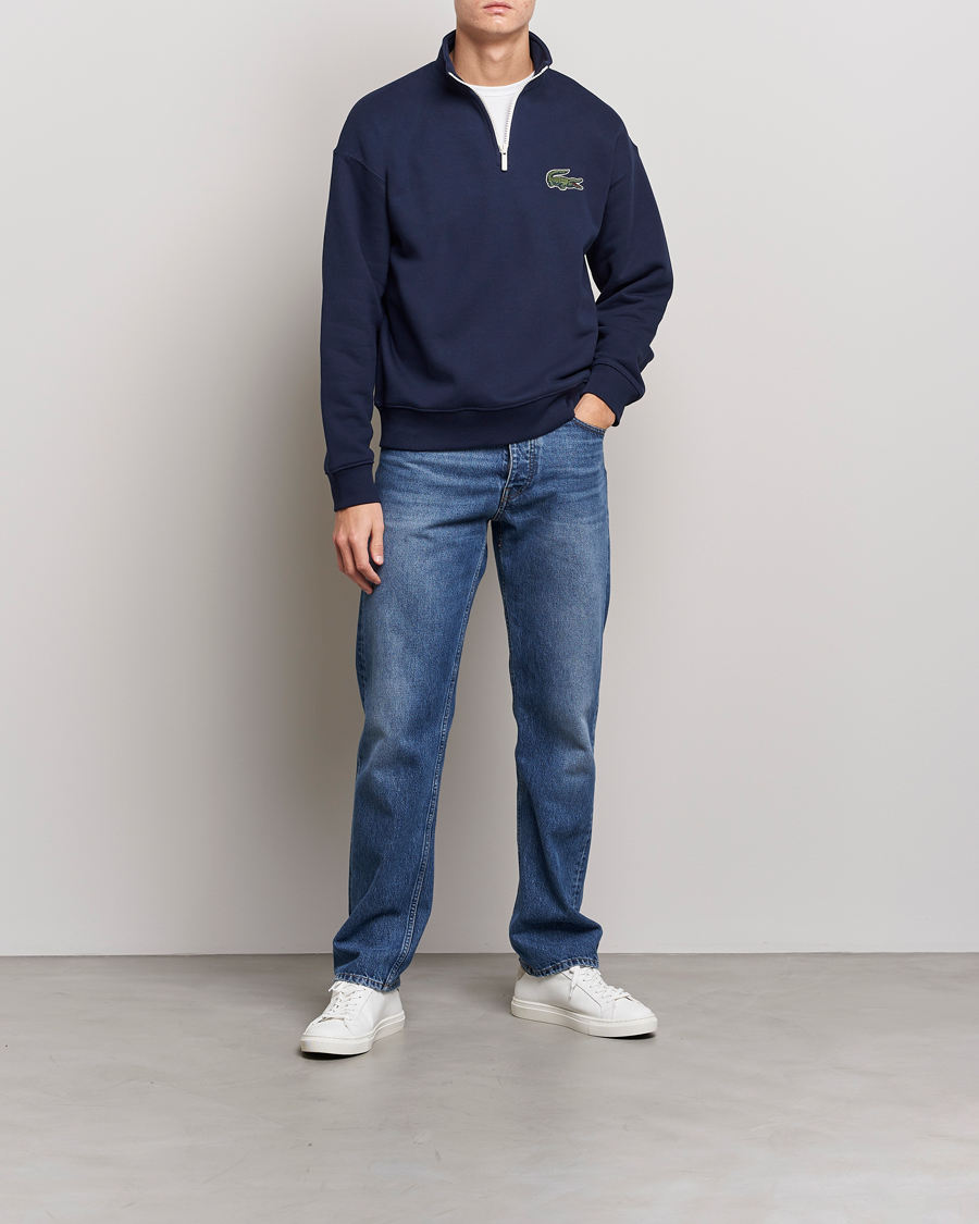 Men | Sweaters & Knitwear | Lacoste | Half Zip Organic Cotton Sweatshirt Navy Blue