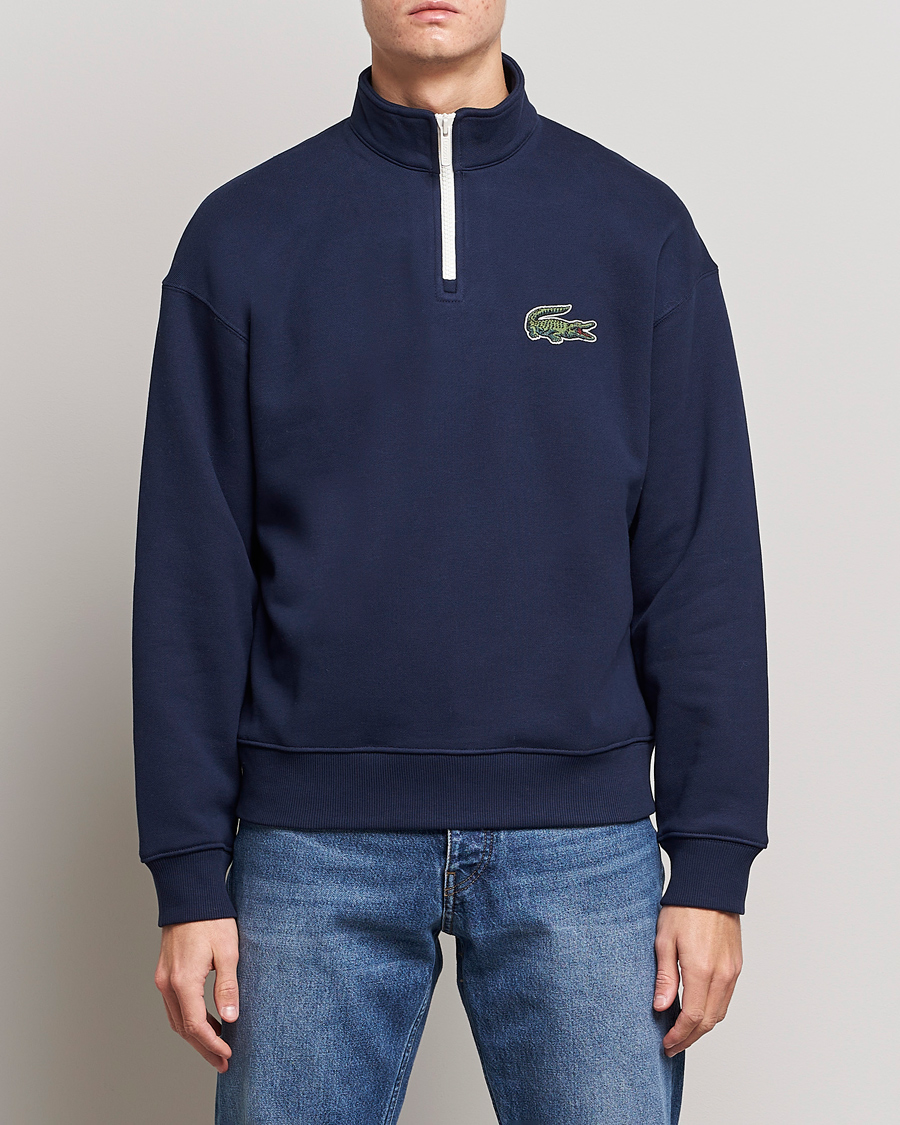 Men | Sweaters & Knitwear | Lacoste | Half Zip Organic Cotton Sweatshirt Navy Blue
