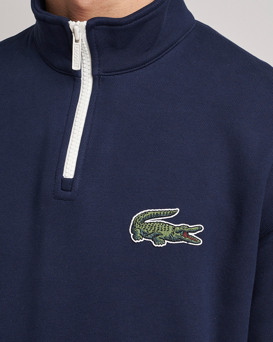 Men | Sweaters & Knitwear | Lacoste | Half Zip Organic Cotton Sweatshirt Navy Blue