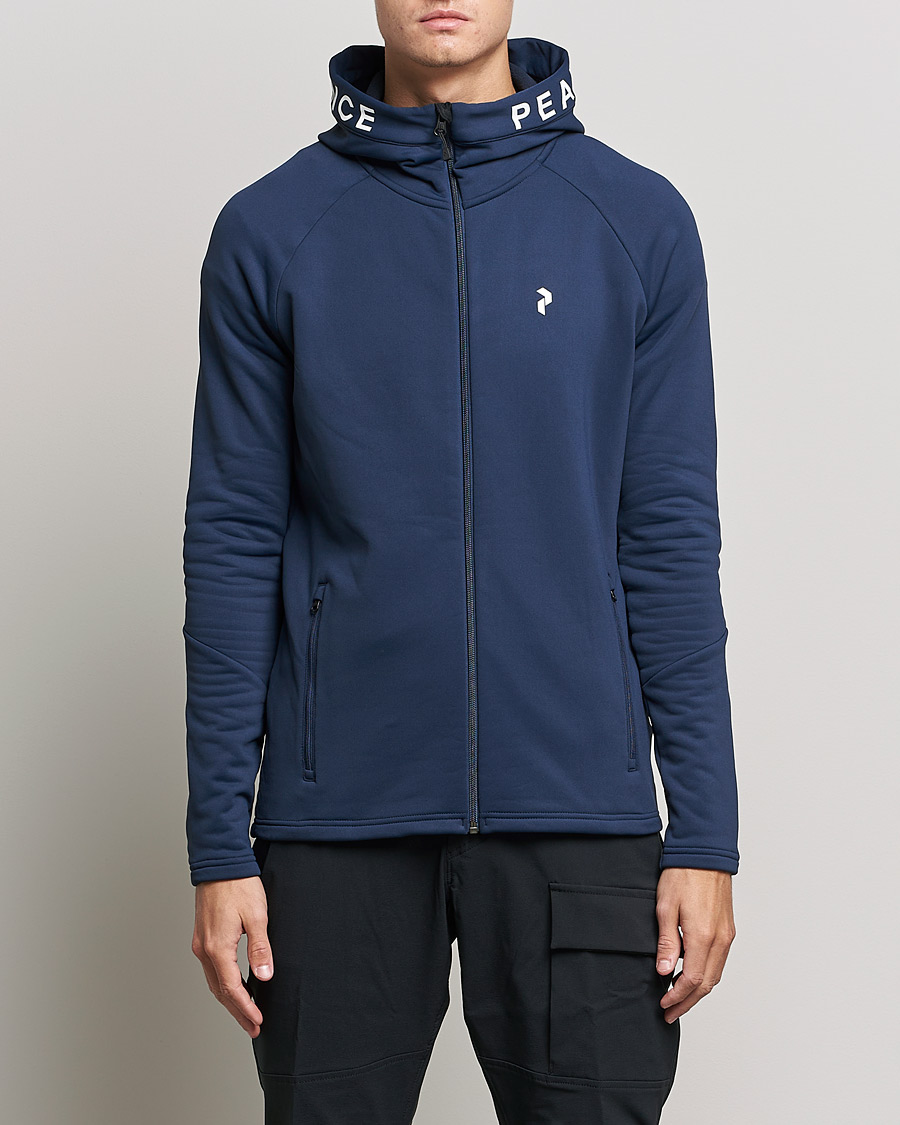 Men | Sweaters & Knitwear | Peak Performance | Rider Zip Fleece Hood Jacket Blue Shadow