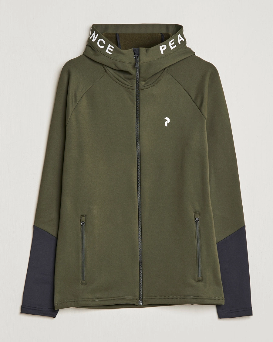 Men | Sweaters & Knitwear | Peak Performance | Rider Zip Fleece Hood Jacket Forest Night Black
