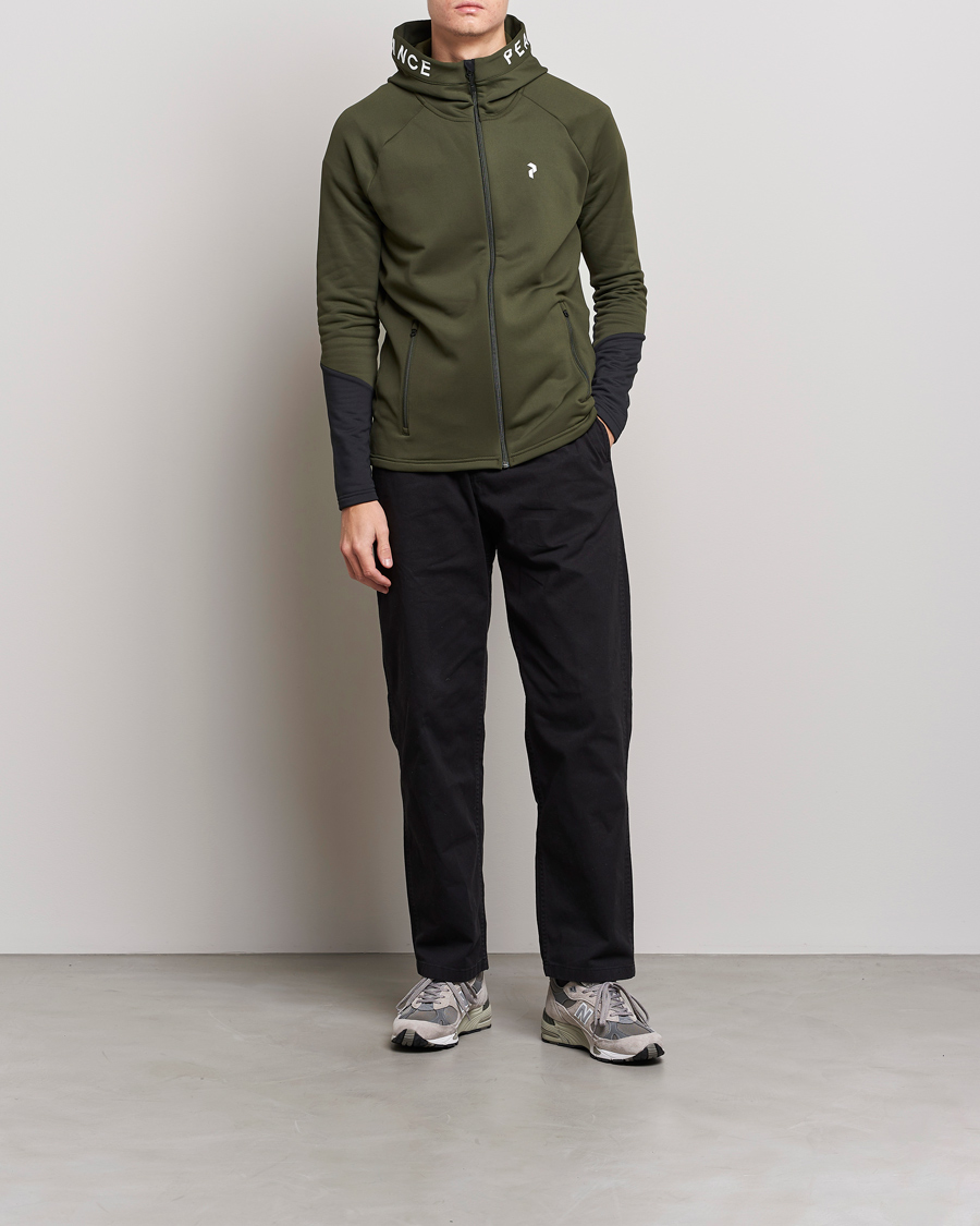 Men | Sweaters & Knitwear | Peak Performance | Rider Zip Fleece Hood Jacket Forest Night Black