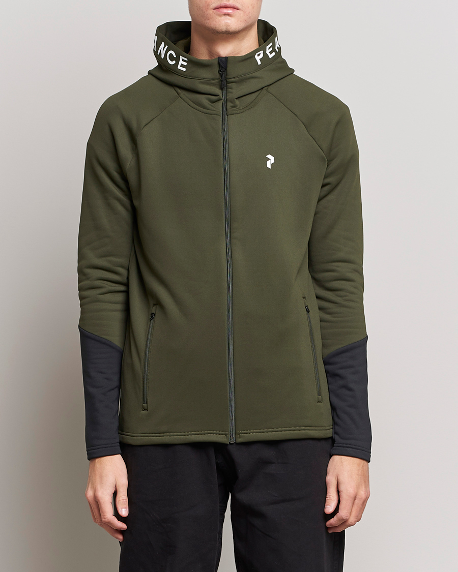 Men | Sweaters & Knitwear | Peak Performance | Rider Zip Fleece Hood Jacket Forest Night Black