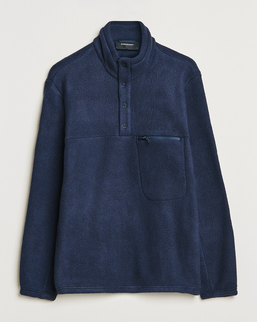 Men | Sweaters & Knitwear | Peak Performance | Fleece Snap T-Neck Blue Shadow