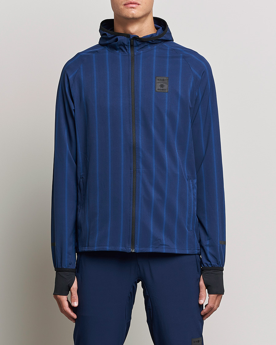 Men | Sweaters & Knitwear | NN07 | Pace Hooded Running Jacket Navy Stripe
