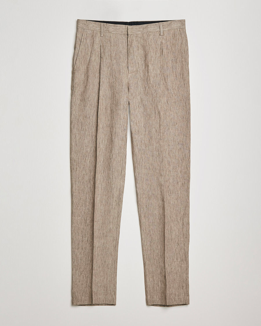 Men | Trousers | Sunspel | Tailored Relaxed Fit Linen Trousers Dark Stone