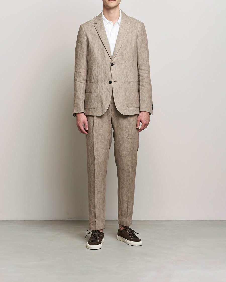 Men | Trousers | Sunspel | Tailored Relaxed Fit Linen Trousers Dark Stone