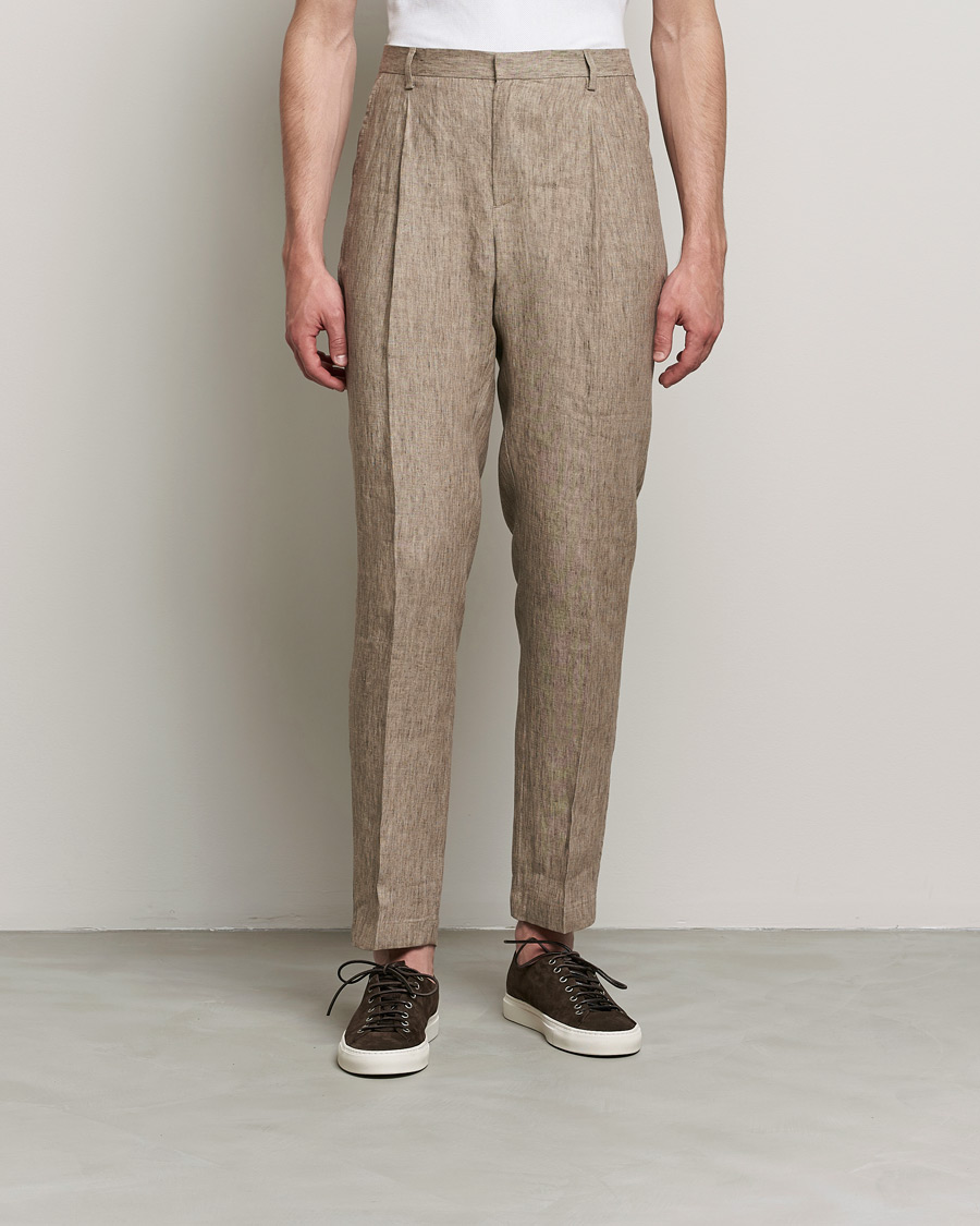 Men | Linen Trousers | Sunspel | Tailored Relaxed Fit Linen Trousers Dark Stone
