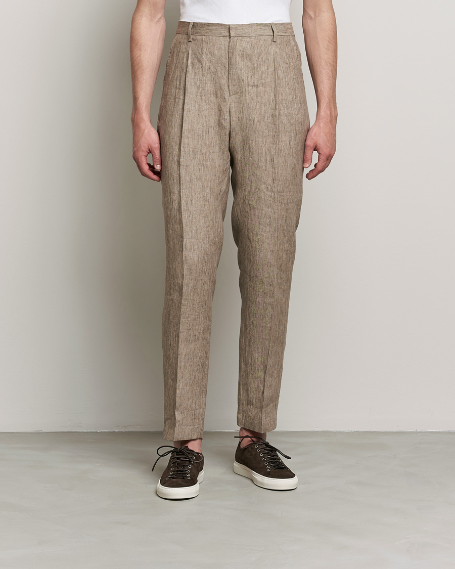 Men | Trousers | Sunspel | Tailored Relaxed Fit Linen Trousers Dark Stone