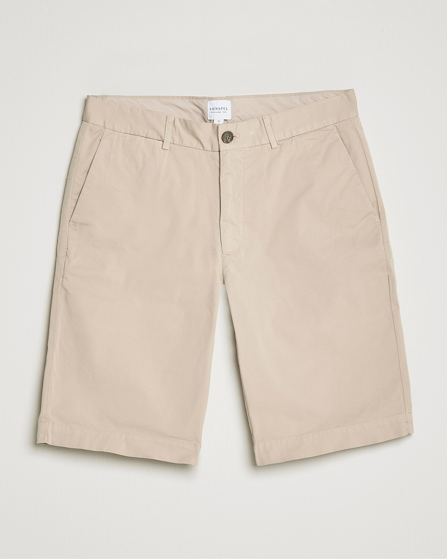 Men | Shorts | Sunspel | Cotton Chino Shorts Light Stone