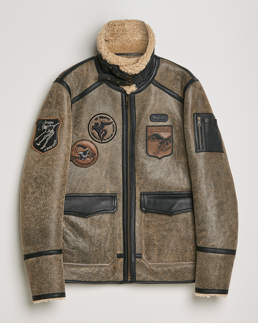 Men | Leather & Suede | Aeronautica Militare | Aviator Patch Jacket Tabaco