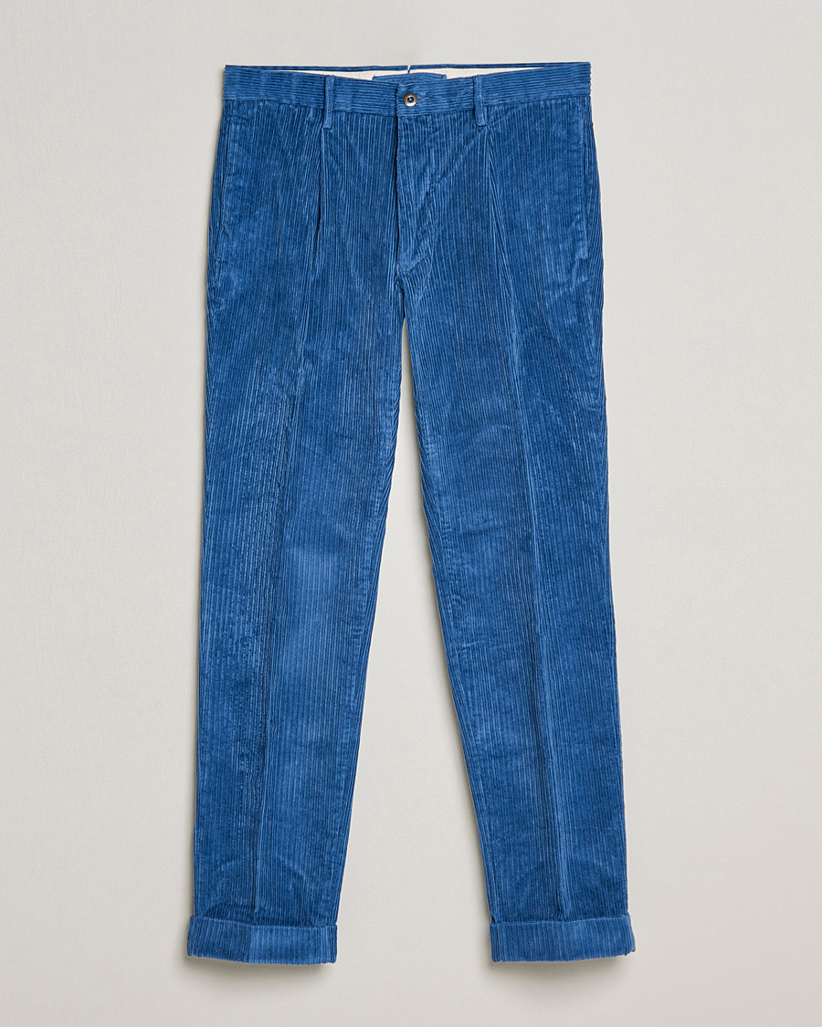 Men | Corduroy Trousers | Incotex | Regular Fit Heavy Cord Slacks Royal Blue