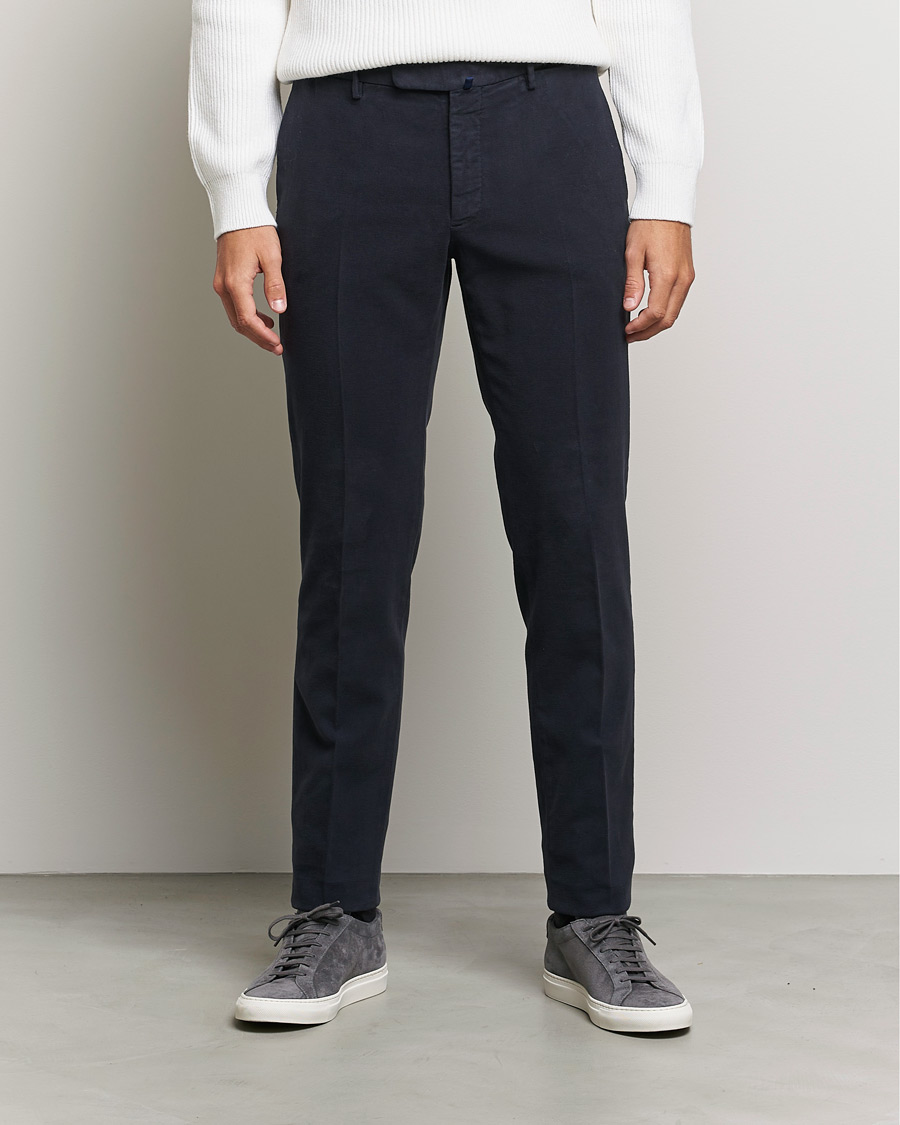 Men | Formal Trousers | Incotex | Slim Fit Luxury Moleskine Trousers Navy