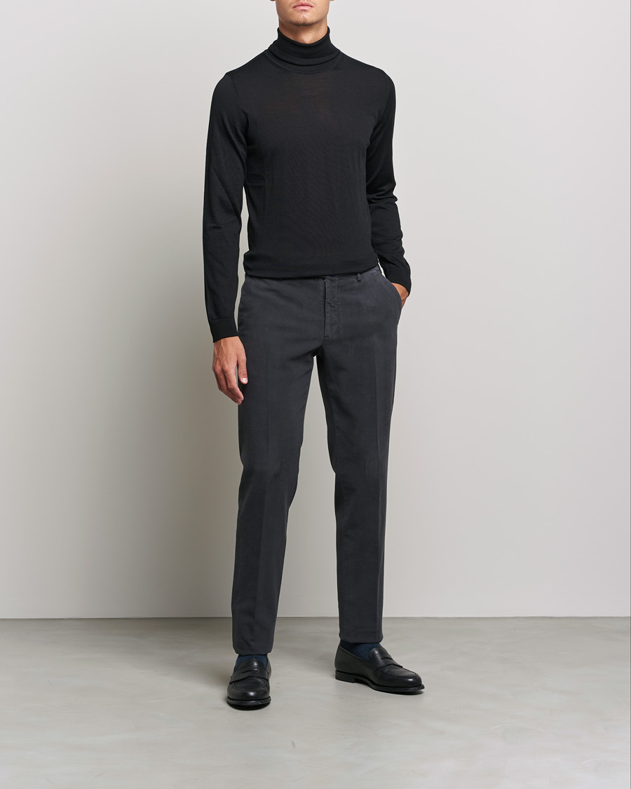 Men |  | Incotex | Slim Fit Luxury Moleskine Trousers Dark Grey