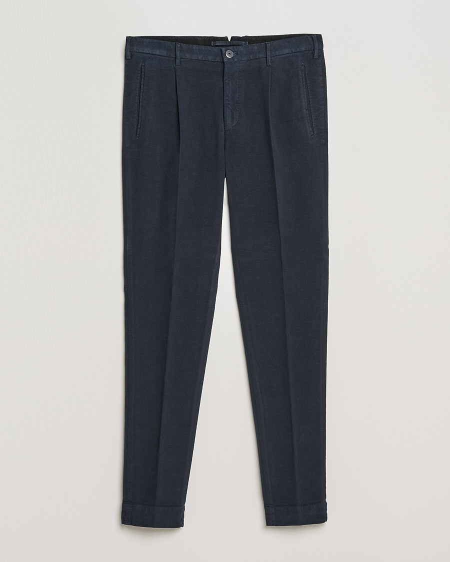 Men | Formal Trousers | Incotex | Pleated Luxury Moleskine Trousers Navy