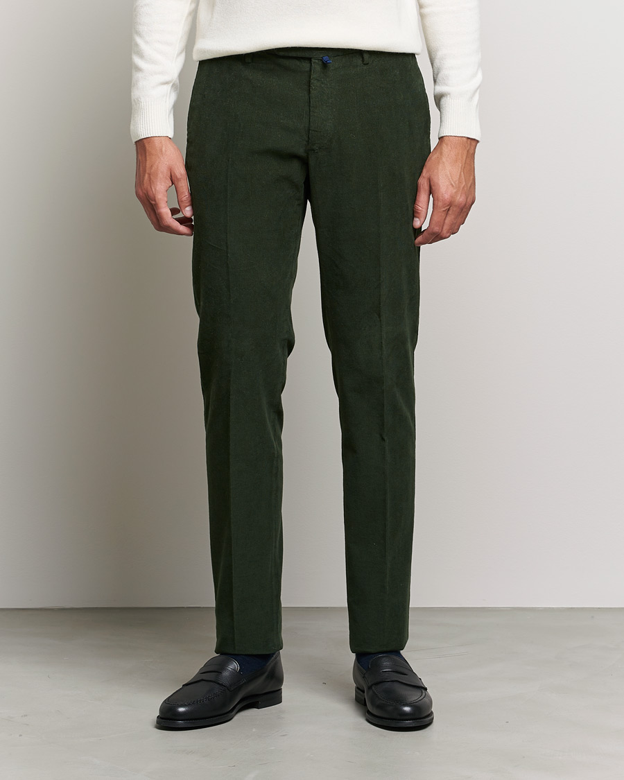 Men | Trousers | Incotex | Slim Fit Soft Corduroy Trousers Forest Green