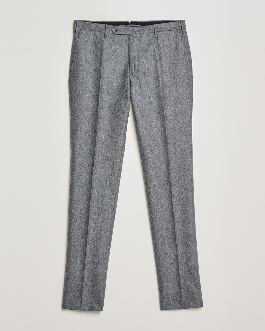Men | Flannel Trousers | Incotex | Slim Fit Carded Flannel Trousers Grey Melange