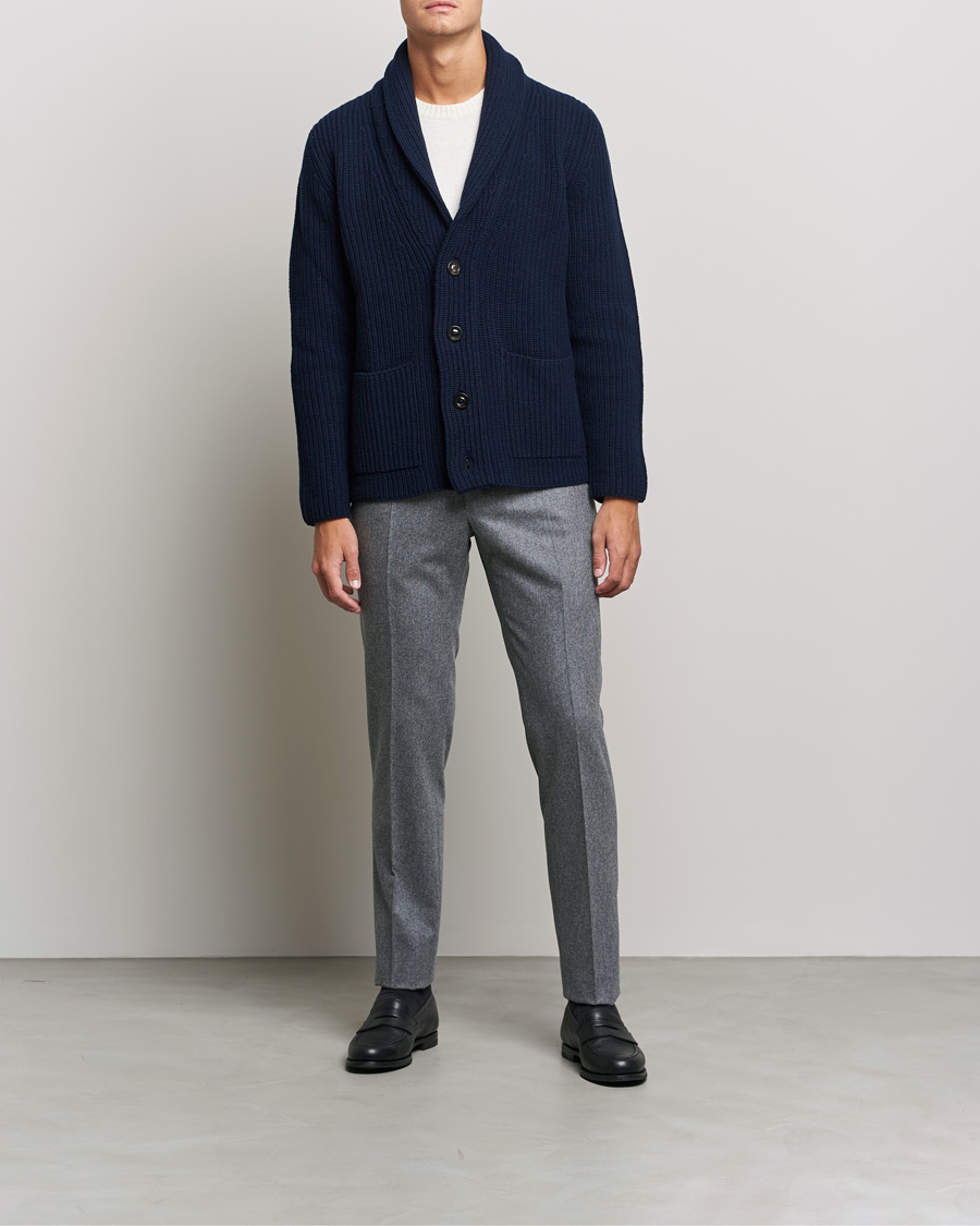 Men | Trousers | Incotex | Slim Fit Carded Flannel Trousers Grey Melange