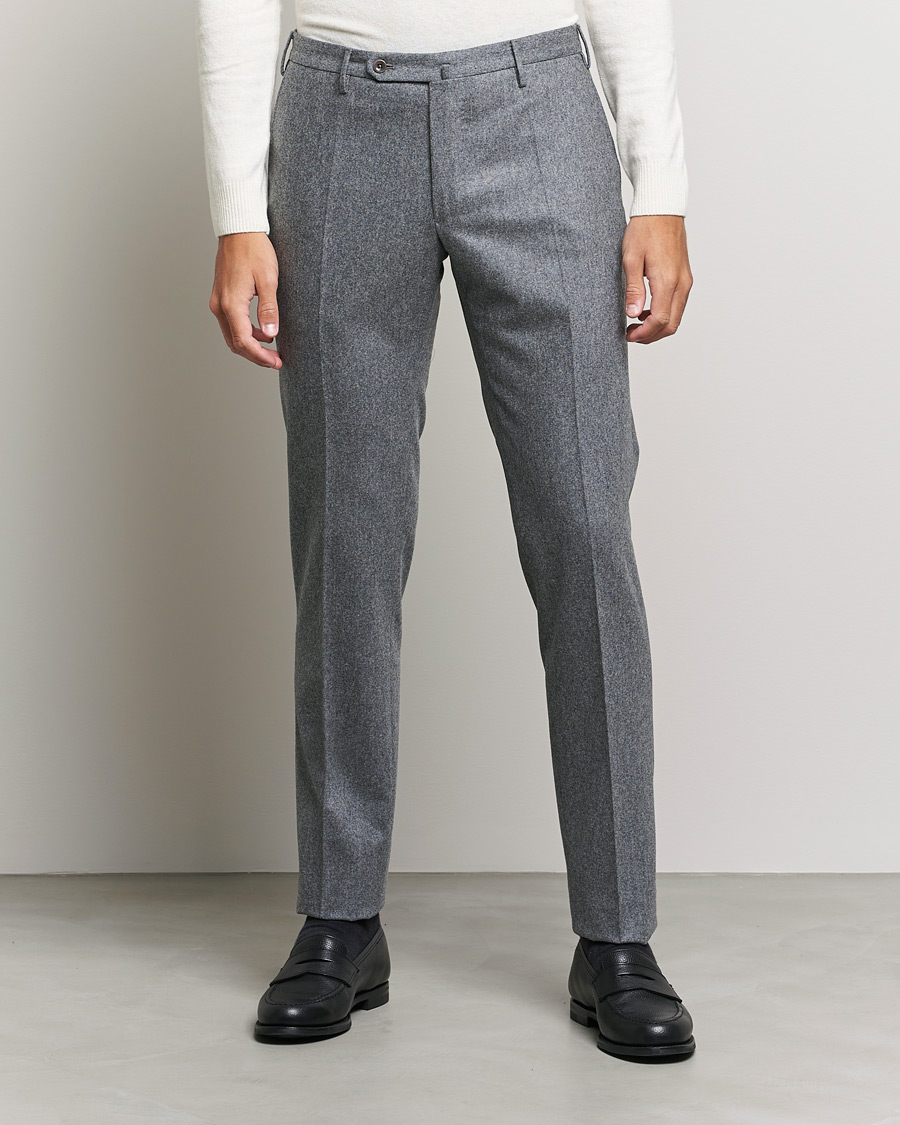Men | Trousers | Incotex | Slim Fit Carded Flannel Trousers Grey Melange