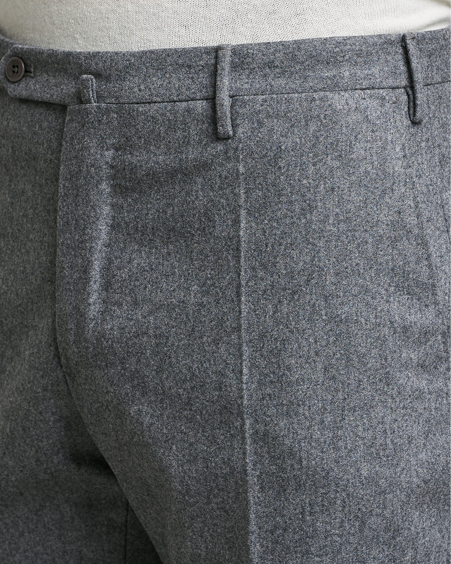 Men | Trousers | Incotex | Slim Fit Carded Flannel Trousers Grey Melange