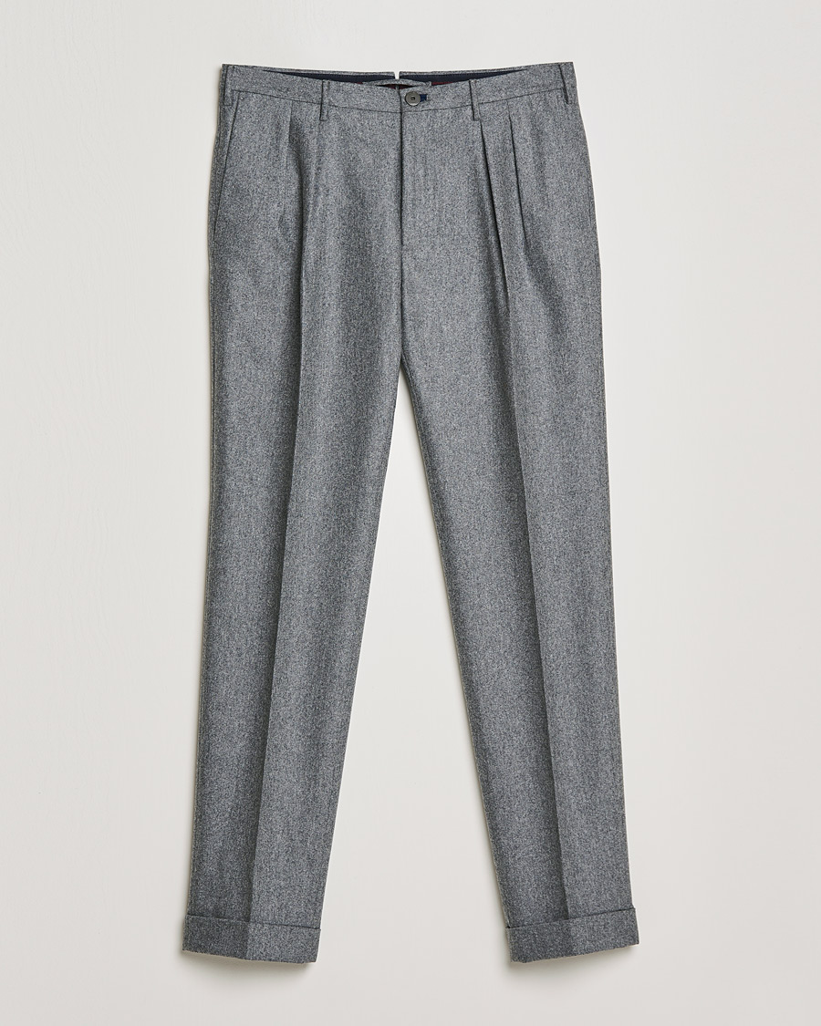 Men | Trousers | Incotex | Pleated Flannel Trousers Grey Melange