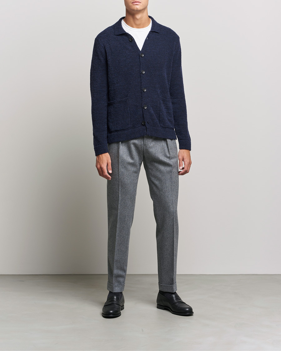 Men | Trousers | Incotex | Pleated Flannel Trousers Grey Melange