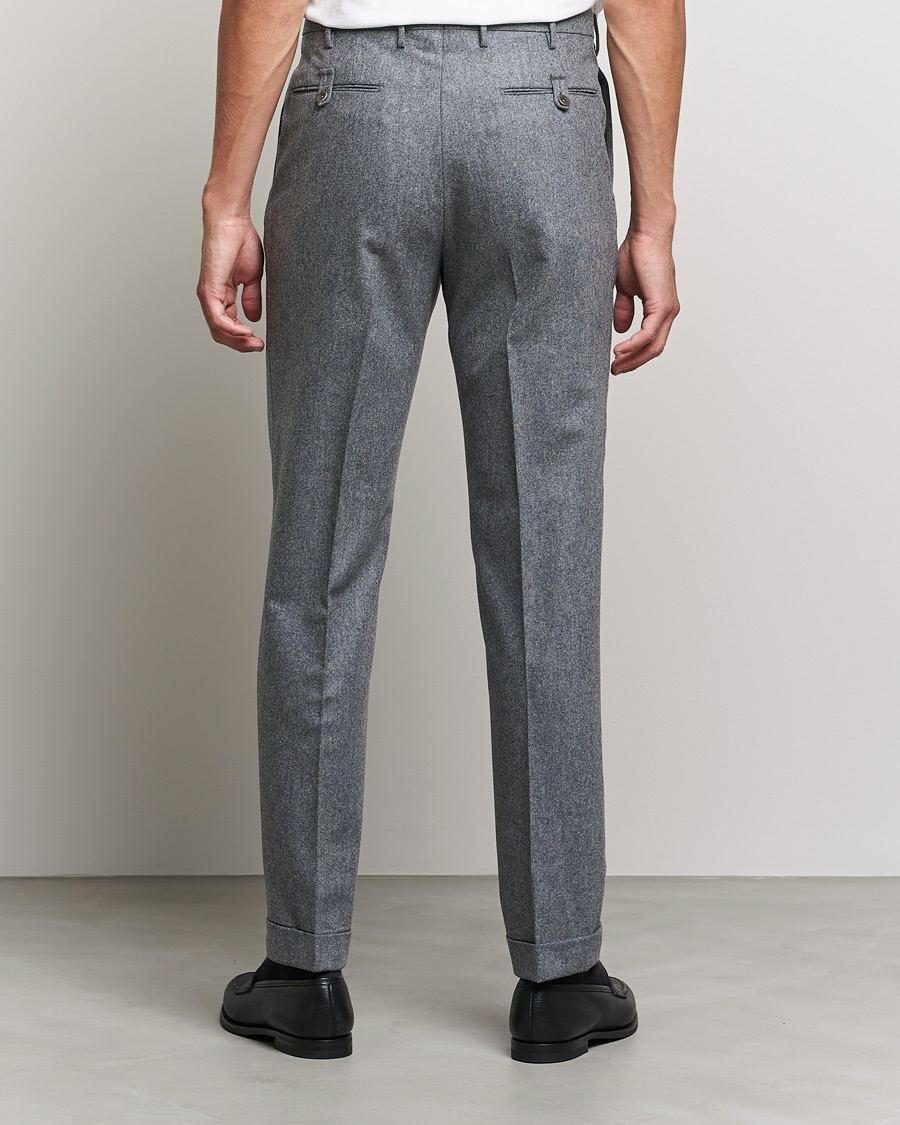 Men | Trousers | Incotex | Pleated Flannel Trousers Grey Melange