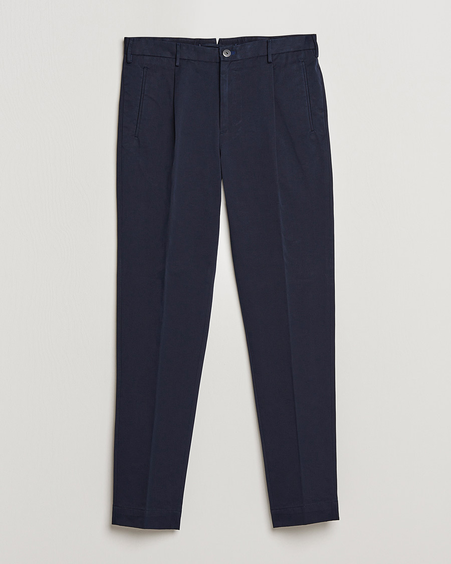 Men | Trousers | Incotex | Pleated Cotton Stretch Chinos Navy