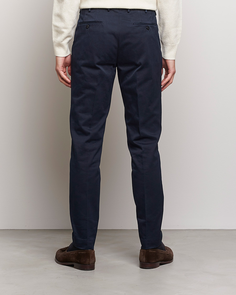 Men | Trousers | Incotex | Pleated Cotton Stretch Chinos Navy