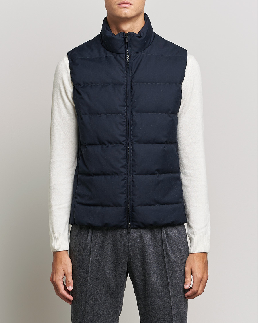 Men | Coats & Jackets | Slowear | Tekno Sartorial Wool Down Vest Navy