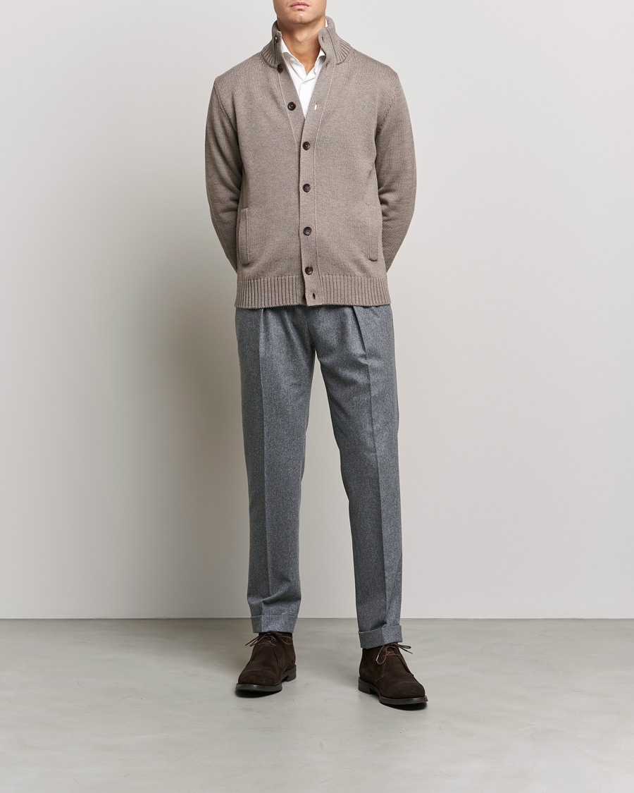 Men | Sweaters & Knitwear | Zanone | Virgin Merino Wool Chioto Cardigan Taupe